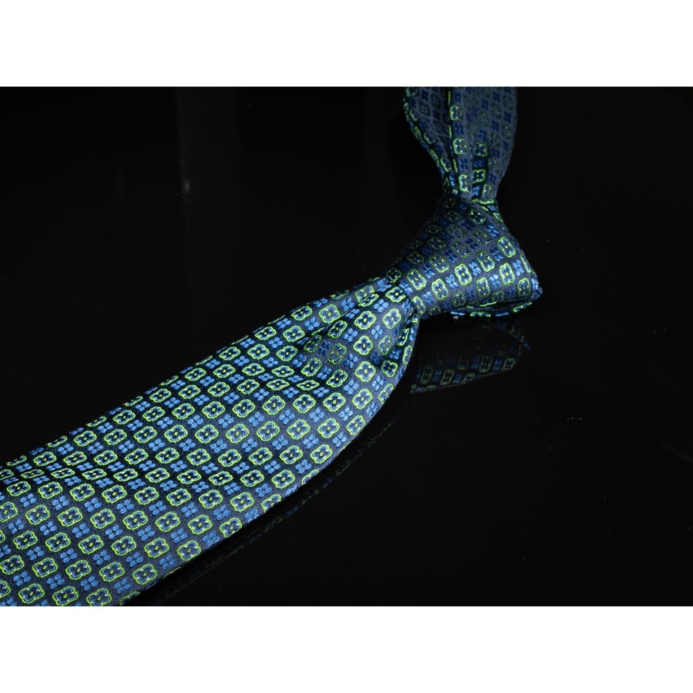 Countess Mara 100% Silk Tie Navy Blue Green Neat Men's Designer Necktie China